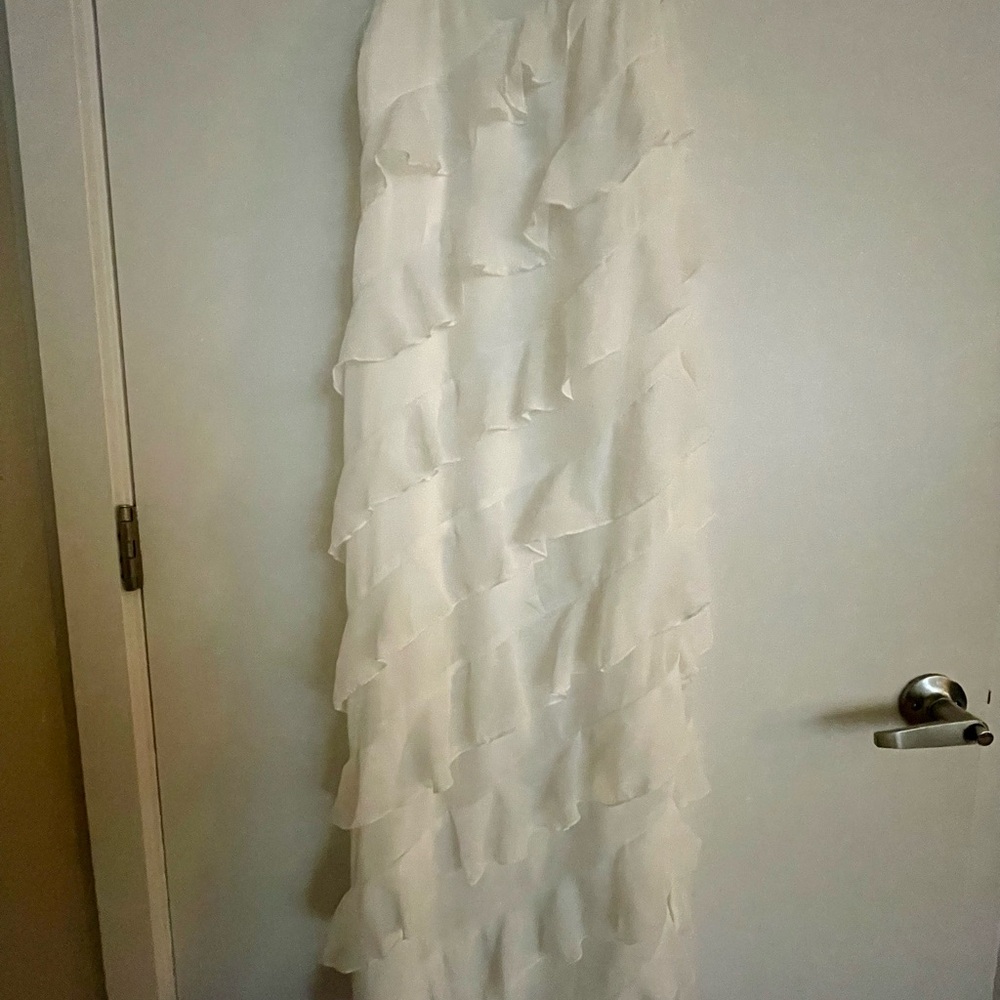 Lulu's White Long Feathered Dress